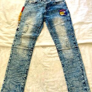 Southpole Originals Distressed Wash Blue Embroidered Patch Cotton Jeans 34x30🔥